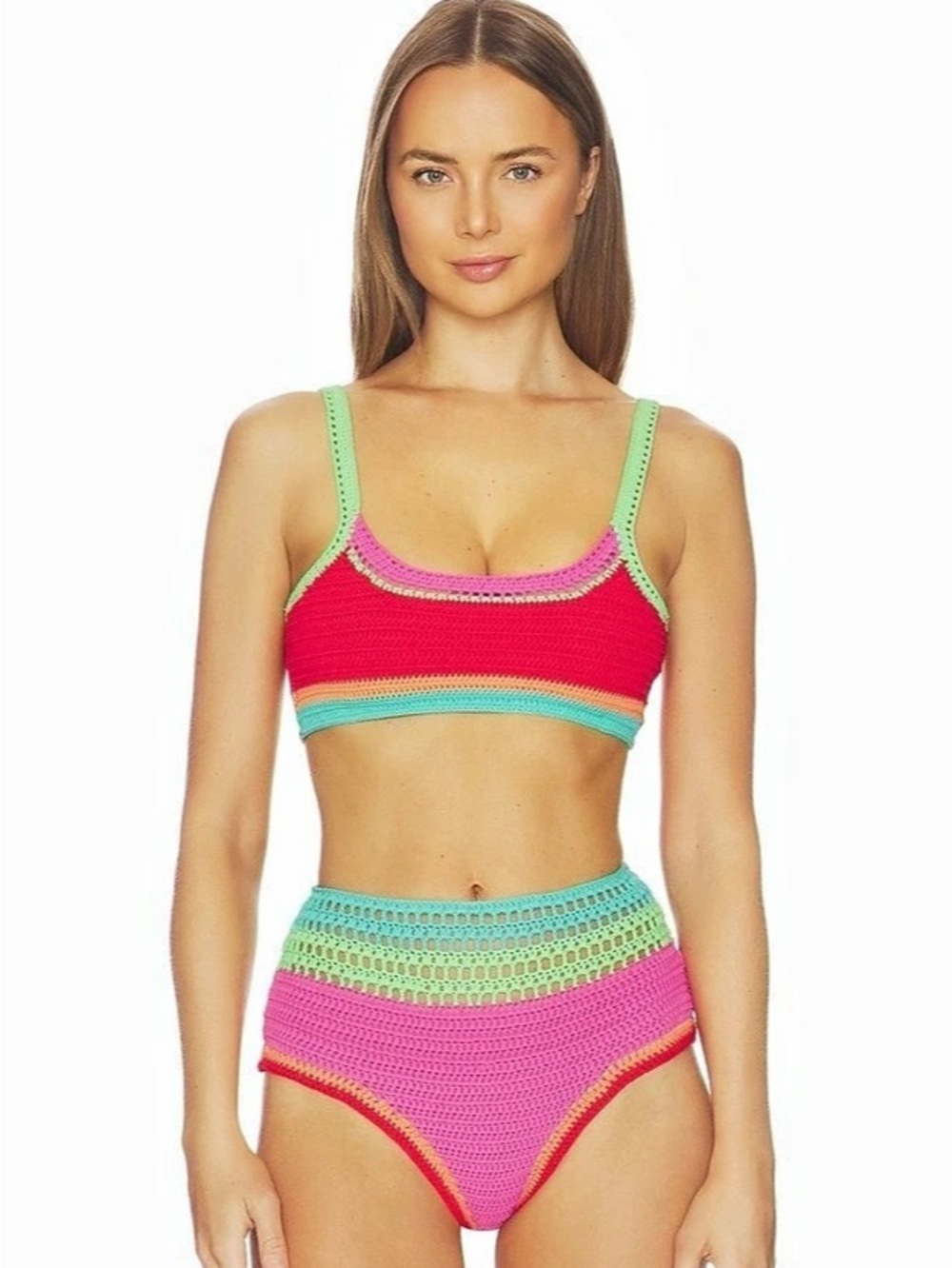 Beach Riot Milana Sports Bikini Top / Karmen Bikini Bottom Pink & Green